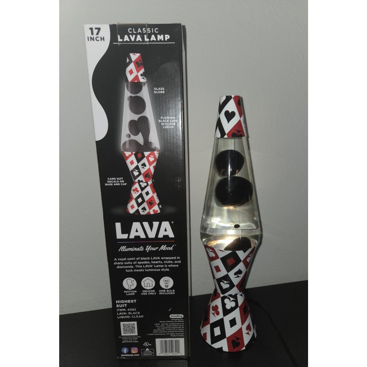 New Lava Lamp Highest Suit Playing Card 17" Black Wax 32 Oz Casino Poker Rare