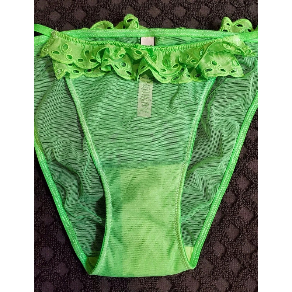 Victoria's Secret Dream Angels String Bikini Panty Semi Sheer Ruffle Trim Green Citron