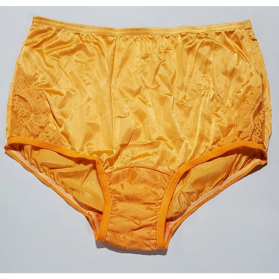 Vanity Fair Lace Nouveau Nylon Full Cut Panty Lace Shiny Orange Tart