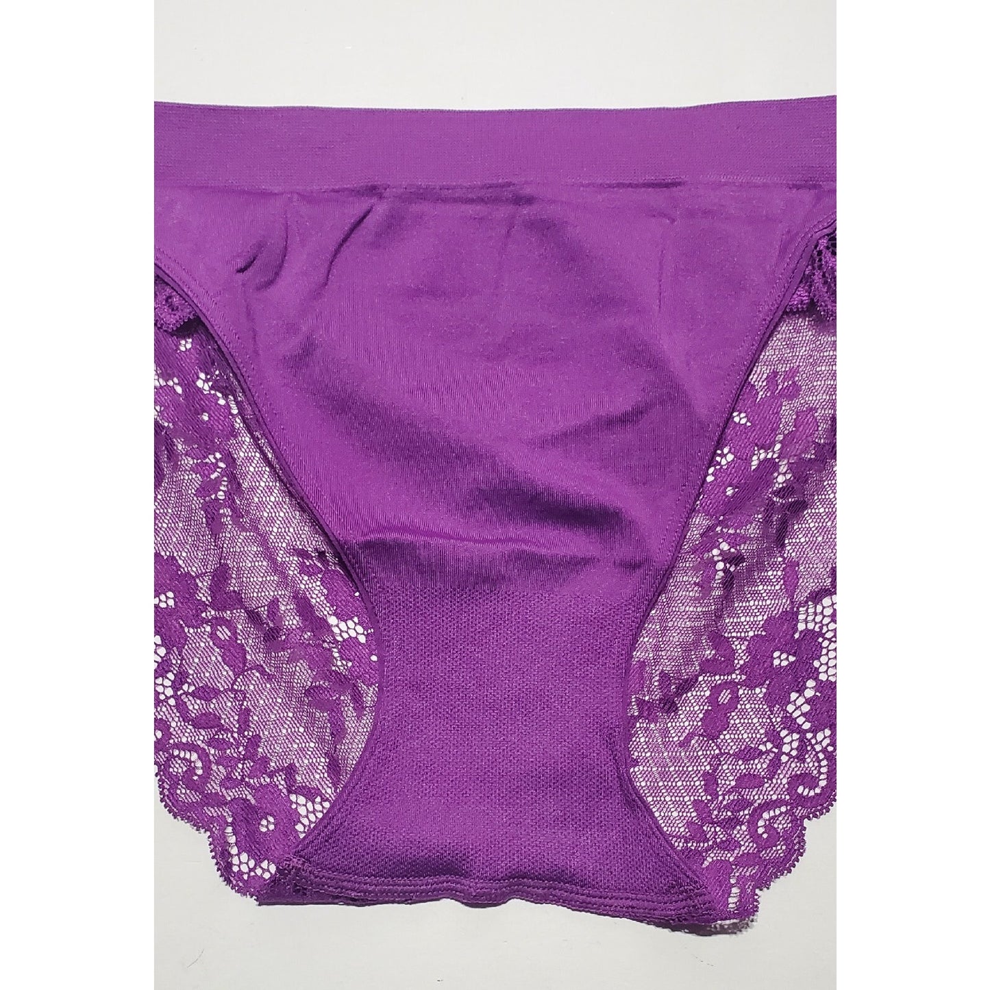 Ambrielle Satin Stretch Bikini Panty All Lace Back Purple 5/S