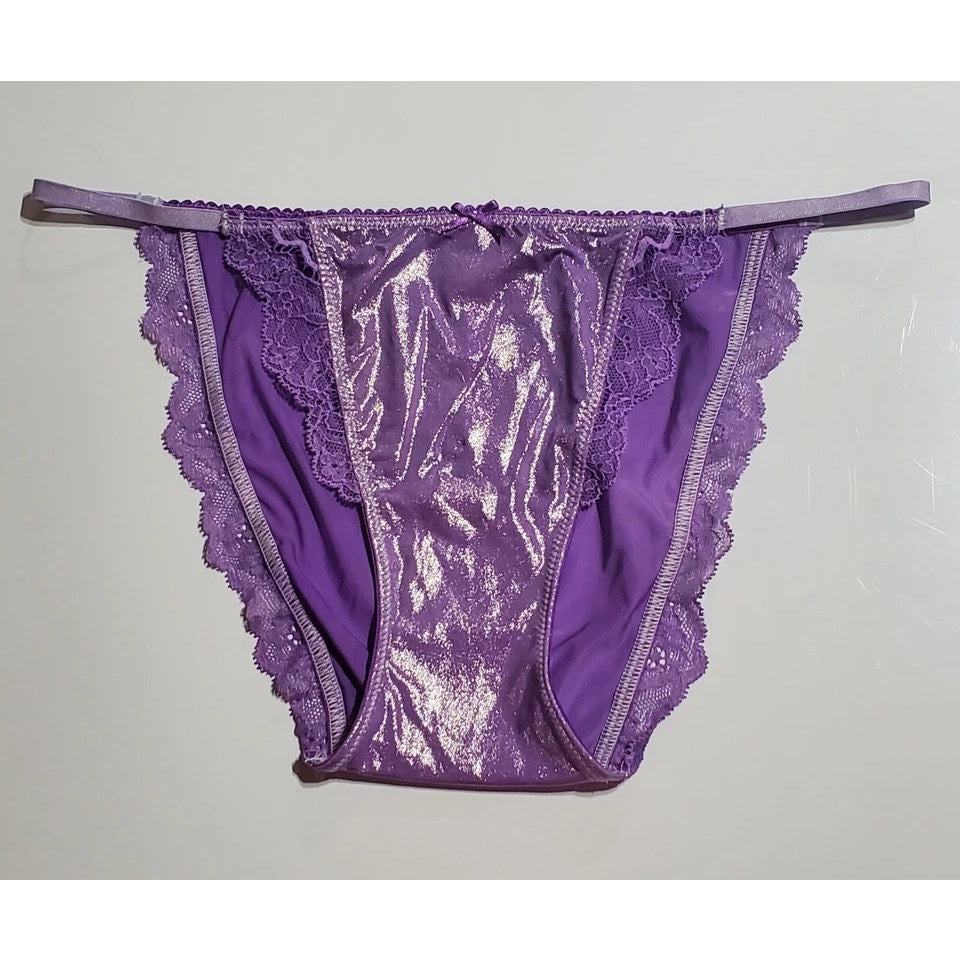 Victoria's Secret Dream Angels String Bikini Panty Shiny Lace Purple Foxglove XS