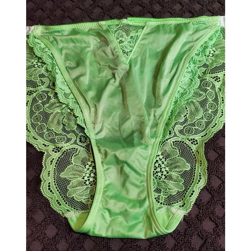 Victoria's Secret Shine Strap Cheeky Panty All Lace Back Shiny Green Citron 9