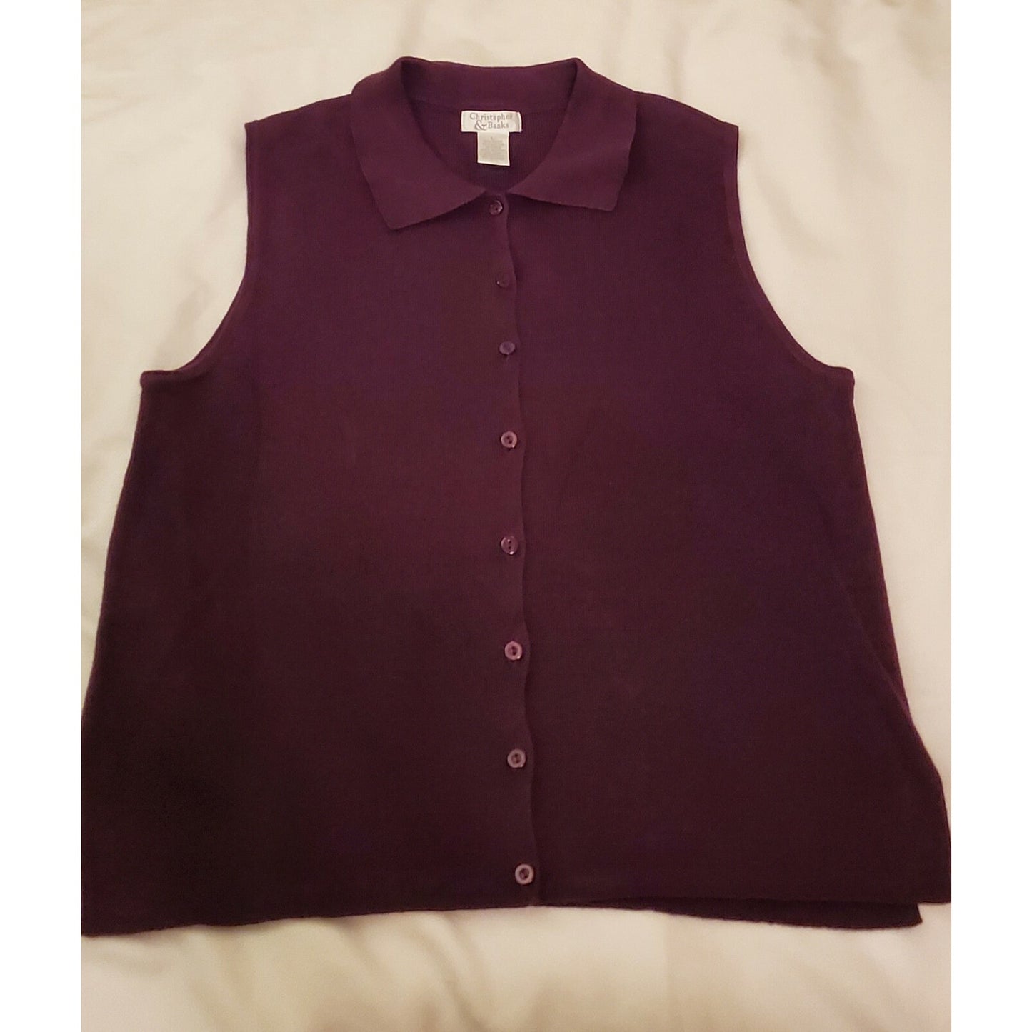 Christopher & Banks Polo Shirt Sleeveless Button-Up Side Slits Purple Women's L