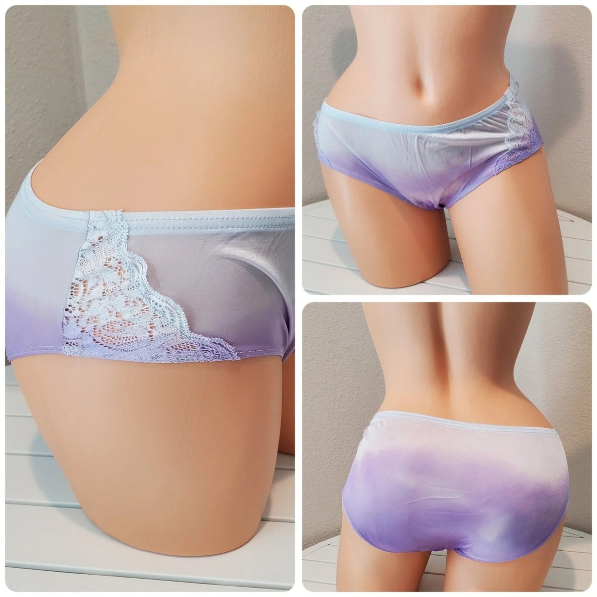 Shadowline 11182 Lace Insets Bikini Panty Nylon Ombre Silver Fox Purple 5/S
