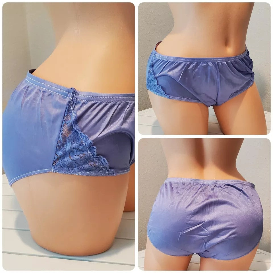 Shadowline 11182 Lace Insets Bikini Panty Shiny Nylon Full Cut Jasmine Purple