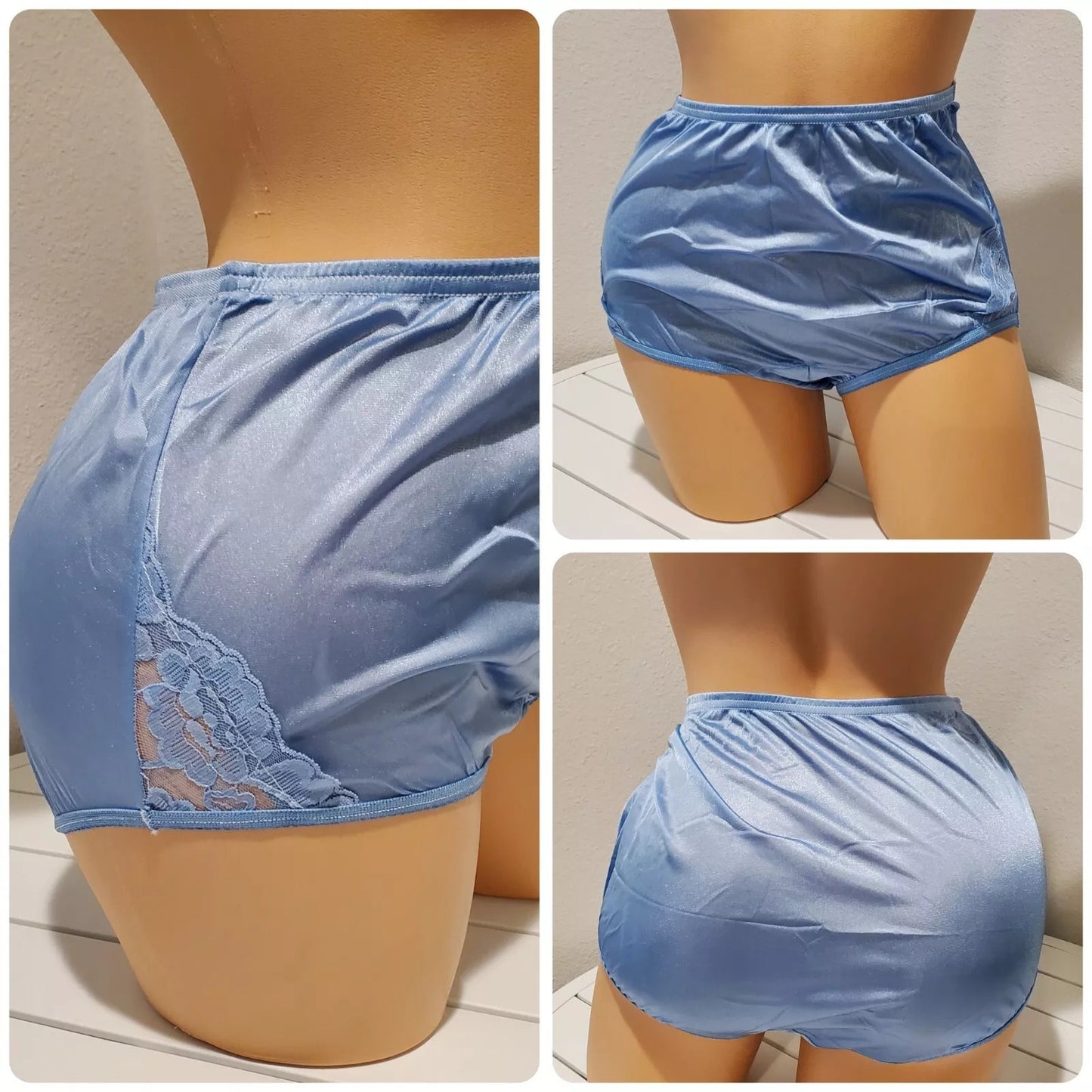 Vanity Fair Lace Nouveau Nylon Full Cut Panty Lace Shiny Baby Blue