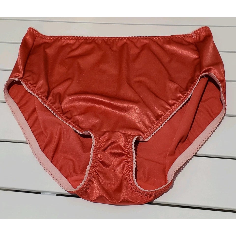 Vanity Fair 48301 Nylon Stretch Hi Cut Brief Panty Cranberry Pink White Trim 11