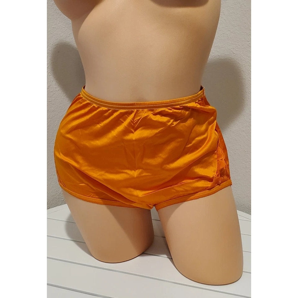 Vanity Fair Lace Nouveau Nylon Full Cut Panty Lace Shiny Caution Orange
