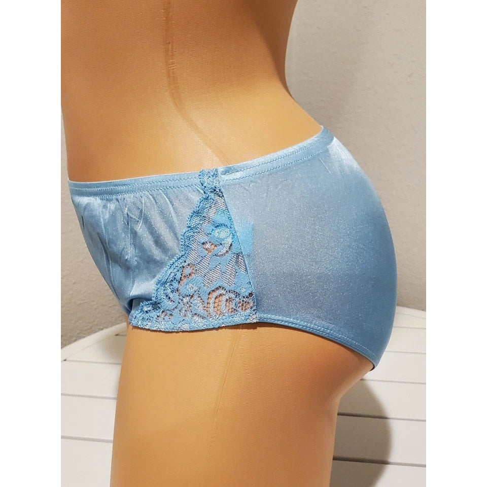 Shadowline 11182 Lace Insets Bikini Panty Shiny Nylon Full Cut Space Blue 5/S