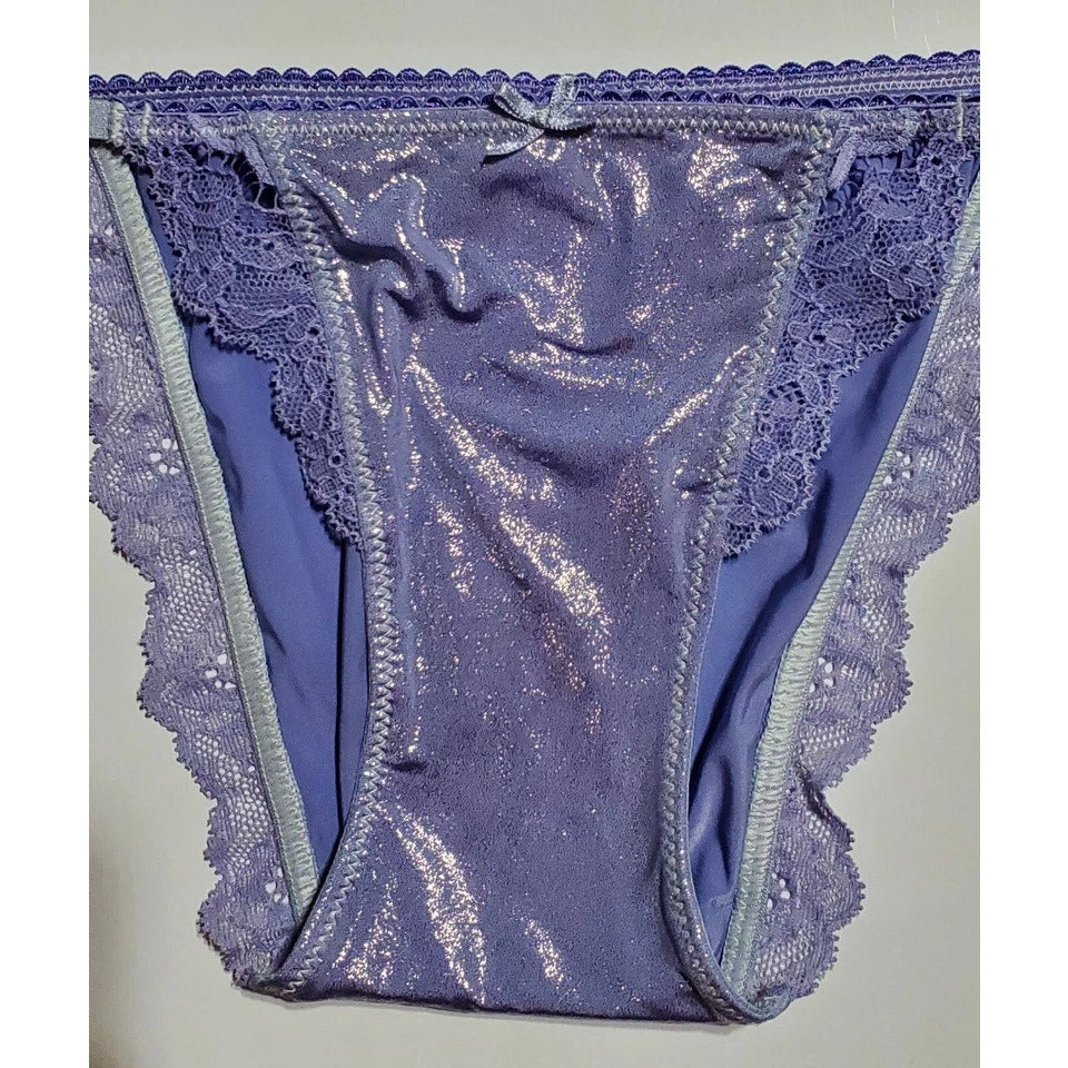Victoria's Secret Dream Angels String Bikini Panty Shiny Lace Purple Cosmo XS