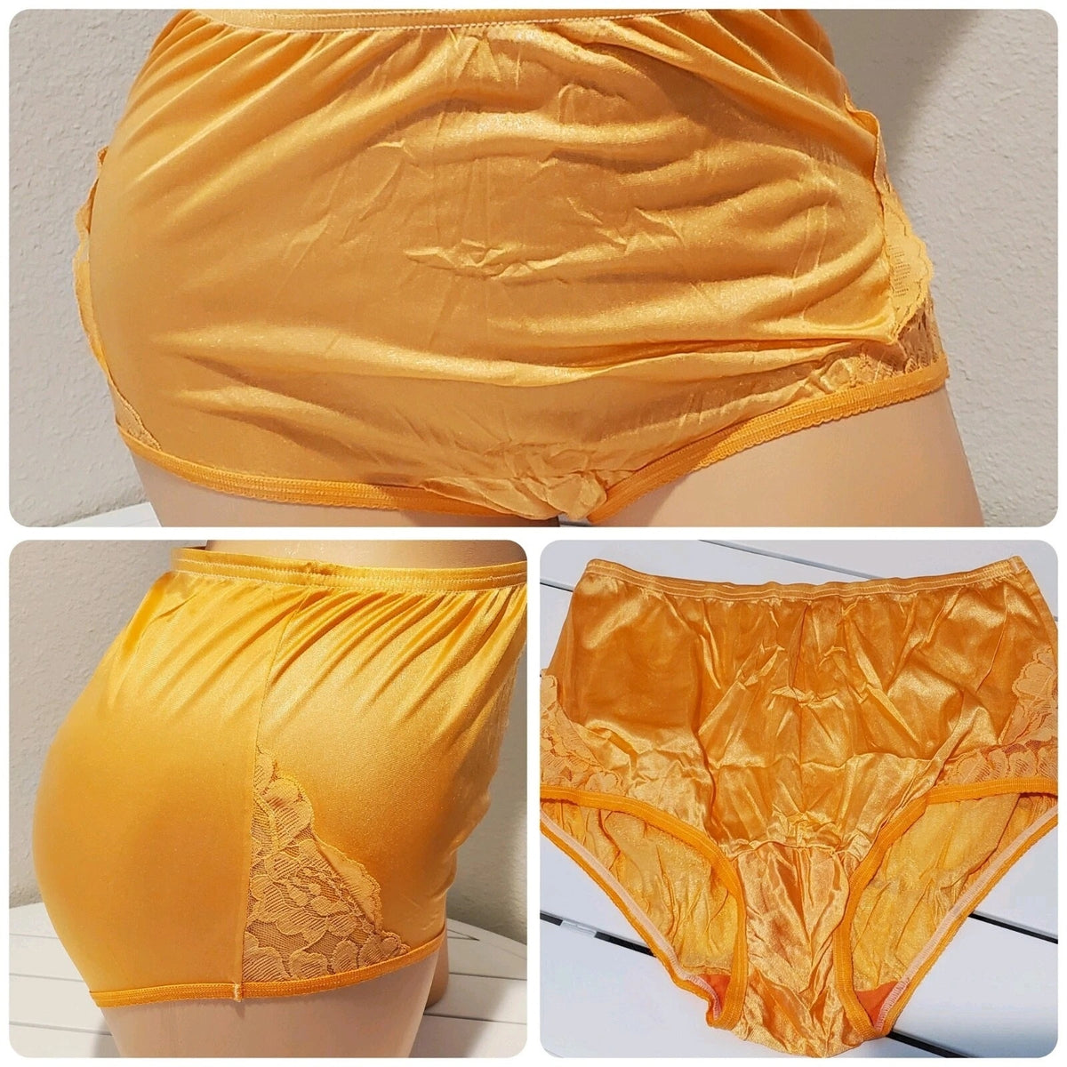 Vanity Fair Lace Nouveau Nylon Full Cut Panty Lace Shiny Orange Cantaloupe