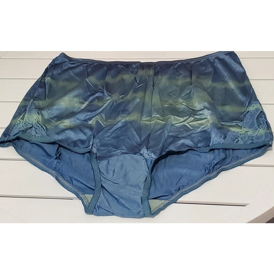 Vanity Fair Lace Nouveau Nylon Full Cut Panty Rainbow Shift Green On Blue 9/2XL