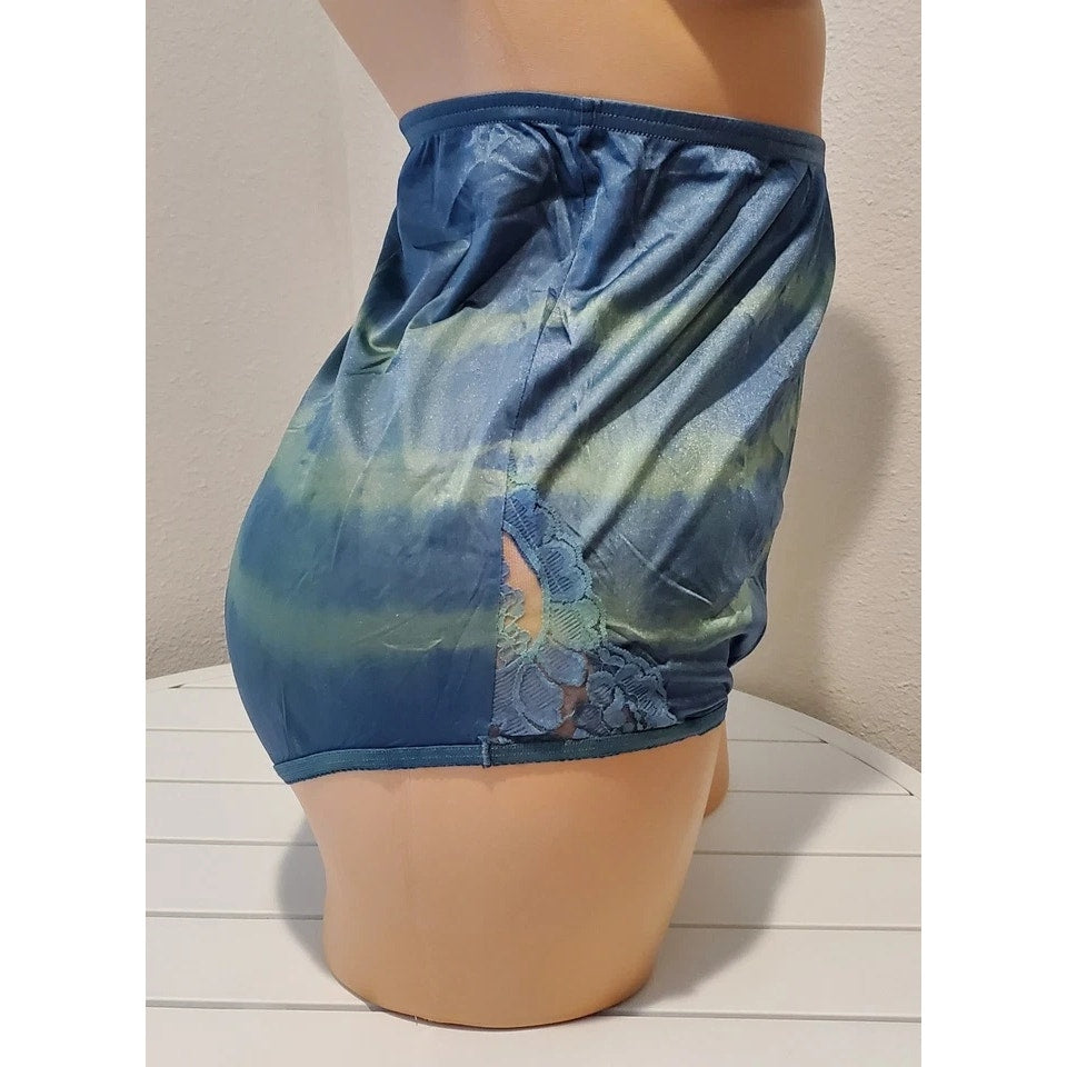 Vanity Fair Lace Nouveau Nylon Full Cut Panty Rainbow Shift Green On Blue 9/2XL