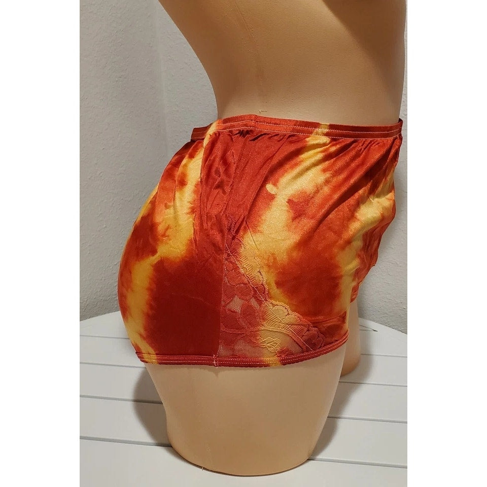 Vanity Fair Lace Nouveau Nylon Full Cut Panty Shiny Yellow Red Rainbow Edge 6/M