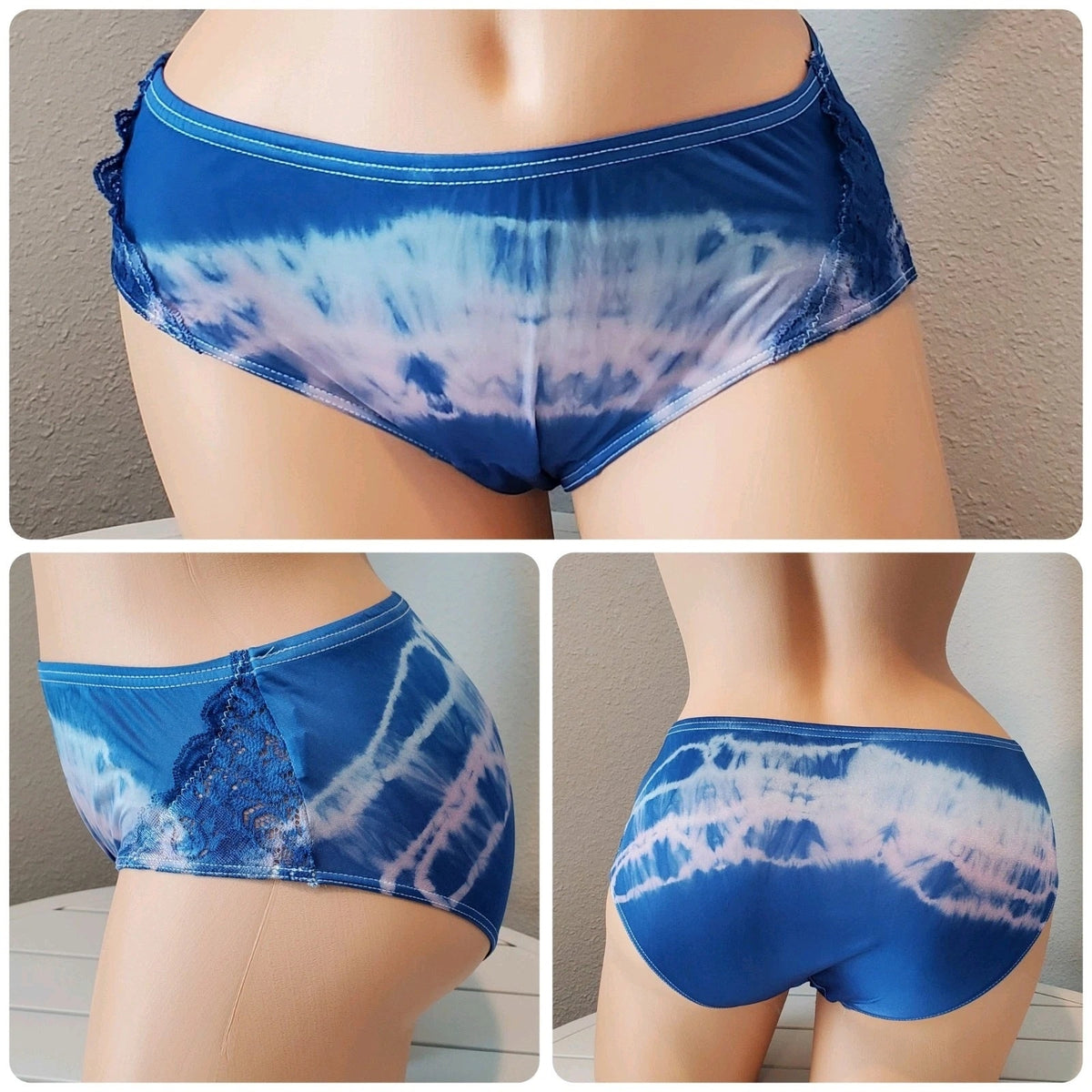 Shadowline 11182 Lace Insets Bikini Panty Shiny Nylon Rainbow Candy Swirl 5/S