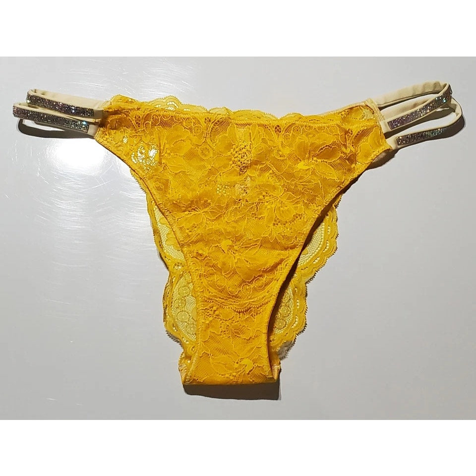 Victoria's Secret Double Shine Strap Brazilian Panty All Lace Carnation Yellow