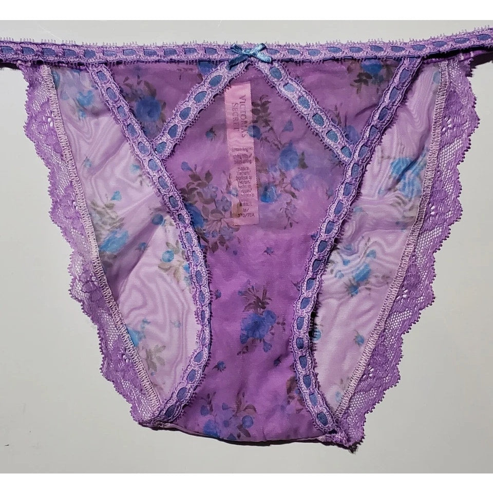 Victoria's Secret Dream Angels Bikini Panty Sheer Floral Print Purple Foxglove