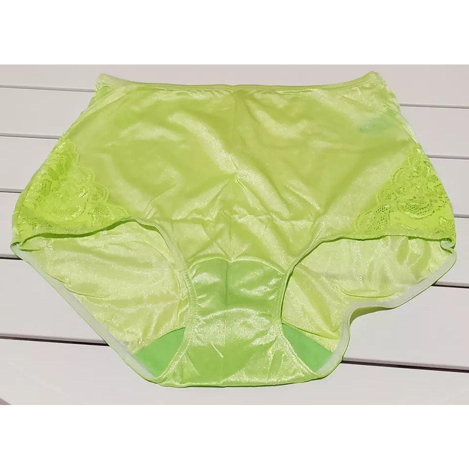 Shadowline 17082 Full Cut Brief Nylon Lace Full Cut Panty Green Citron