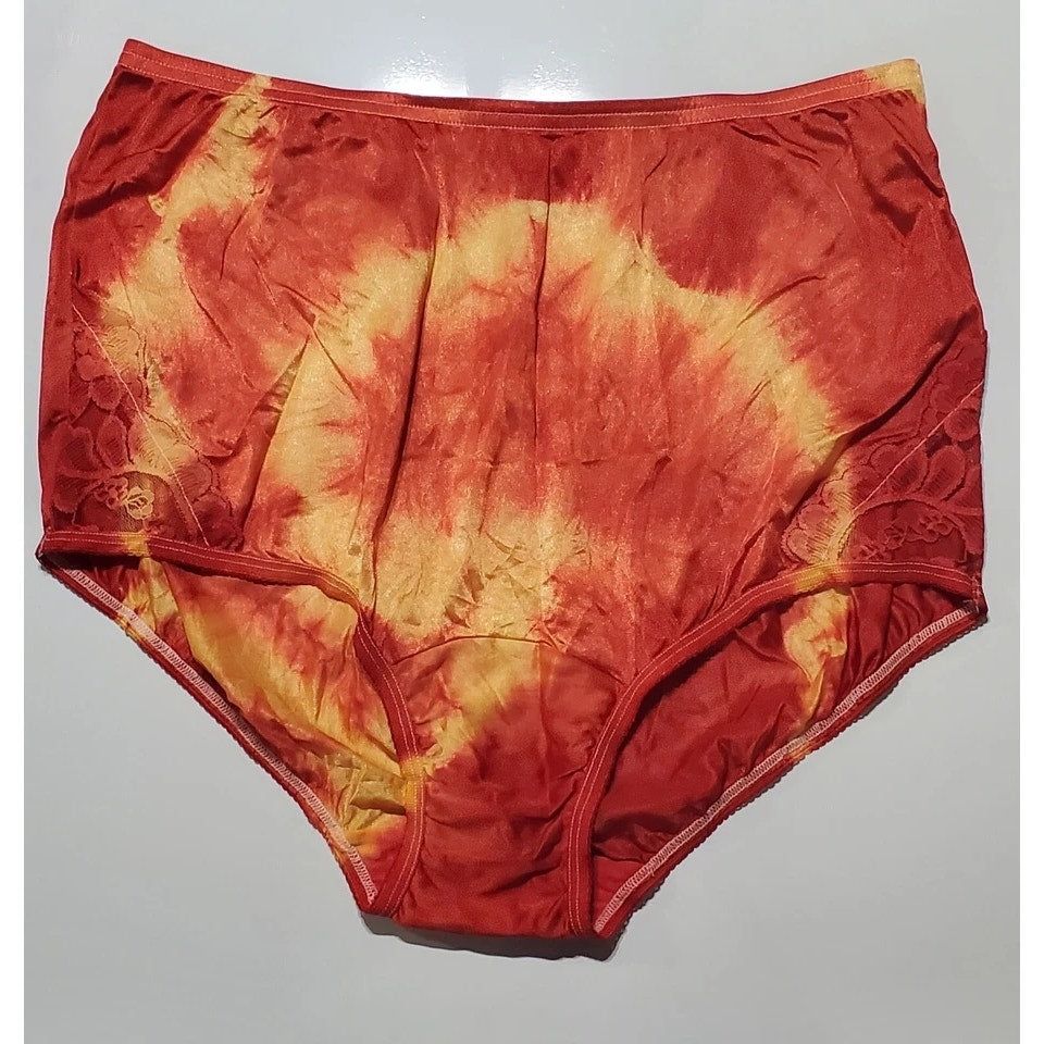 Vanity Fair Lace Nouveau Nylon Full Cut Panty Shiny Yellow Red Rainbow Edge 6/M