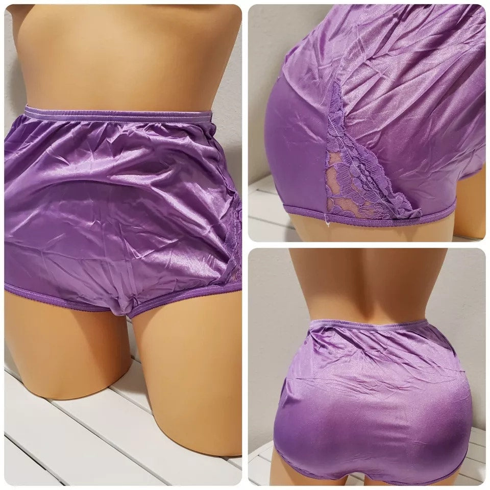 Vanity Fair Lace Nouveau Nylon Full Cut Panty Lace Shiny Grape Purple