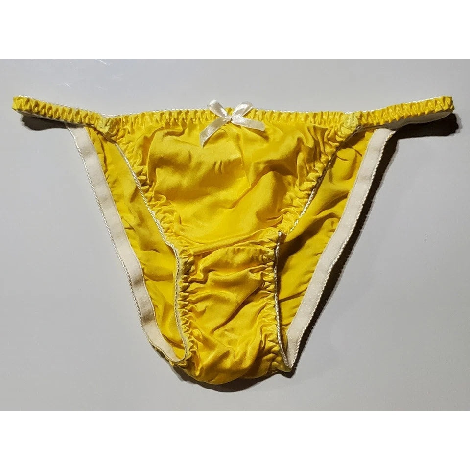 Liquid Satin String Bikini Panty Shiny Double Silk Gusset Tuscany Yellow 8/XL