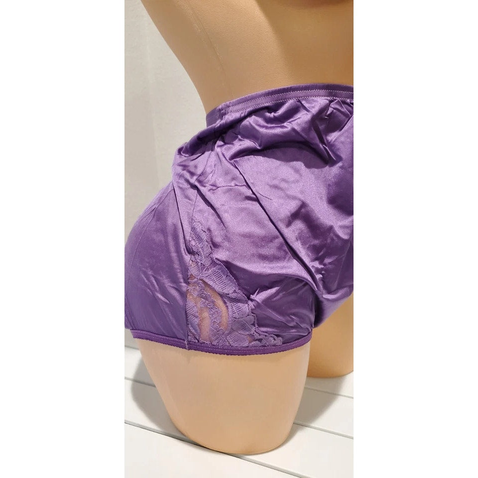 Vanity Fair Lace Nouveau Nylon Full Cut Panty Lace Shiny Midnight Purple 10/3XL