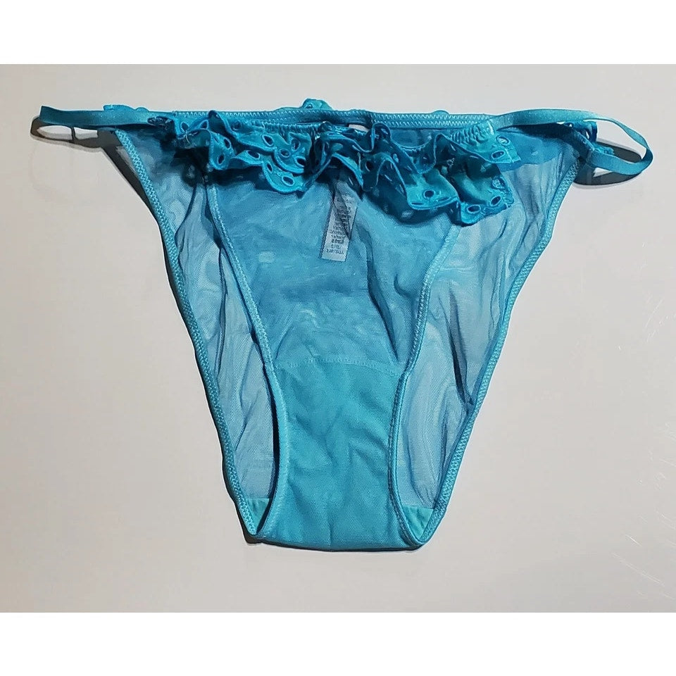 Victoria's Secret Dream Angels String Bikini Panty Semi Sheer Ruffle Blue Cyan 7
