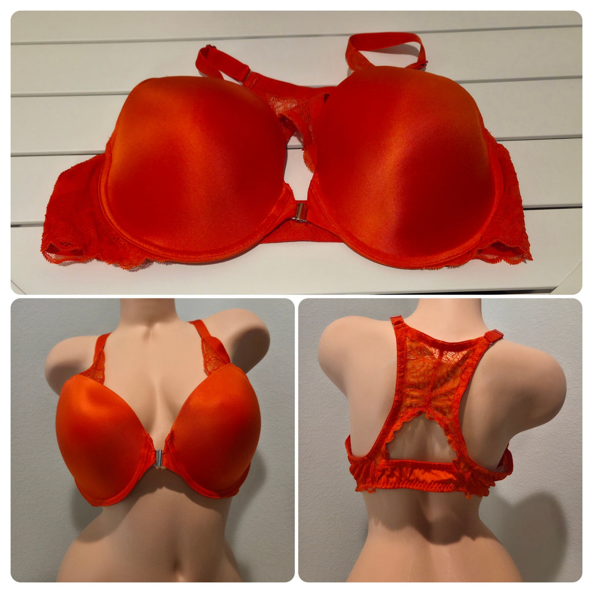 Frederick's of Hollywood Lace Push Up Bra Front Close Racerback Orange 40C