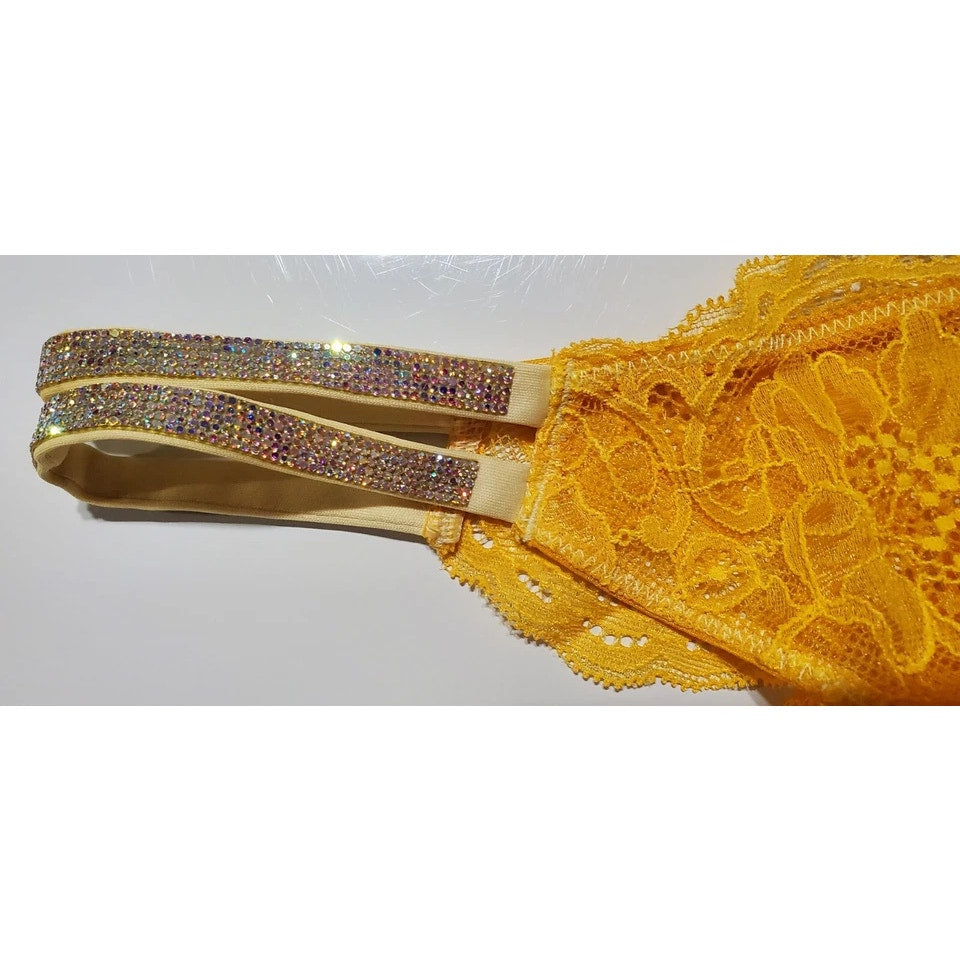 Victoria's Secret Double Shine Strap Brazilian Panty All Lace Tulip Yellow 8/XL