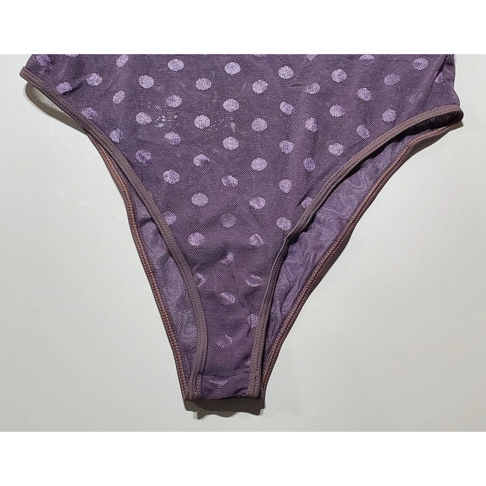 Victoria's Secret PINK Bodysuit Lingerie Polka Dot Snap Gusset Plum Purple 6/M