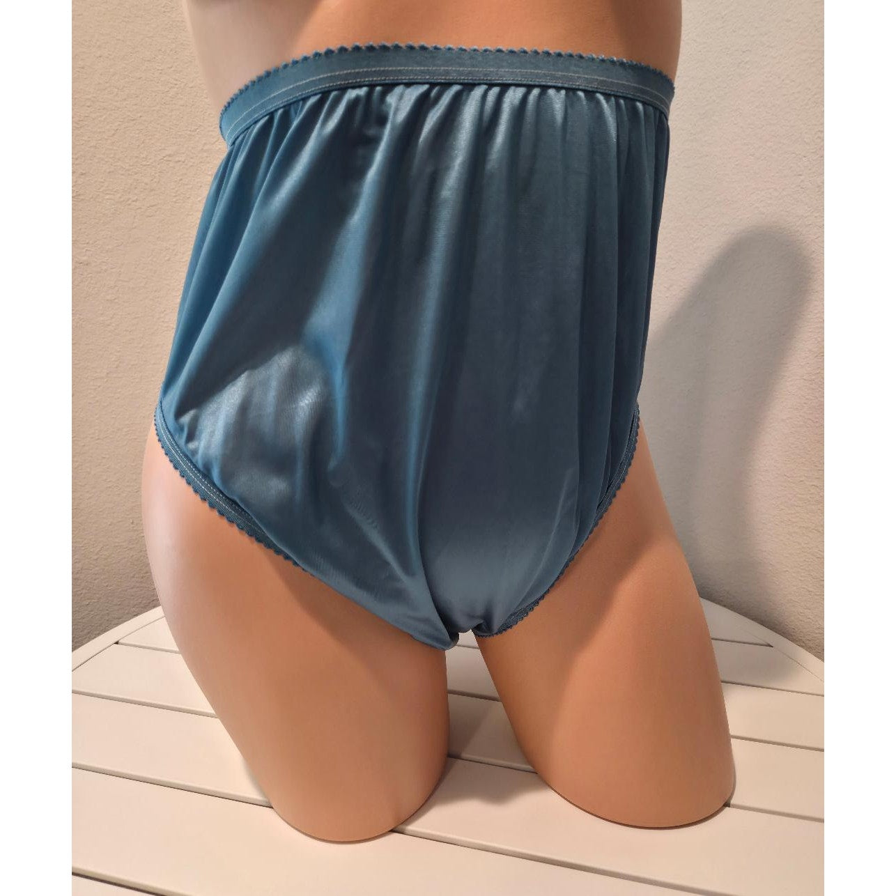 Shadowline 17842 Women's Hi Cut Panty Shiny Nylon Brief Full Cut Moonstone Blue 9