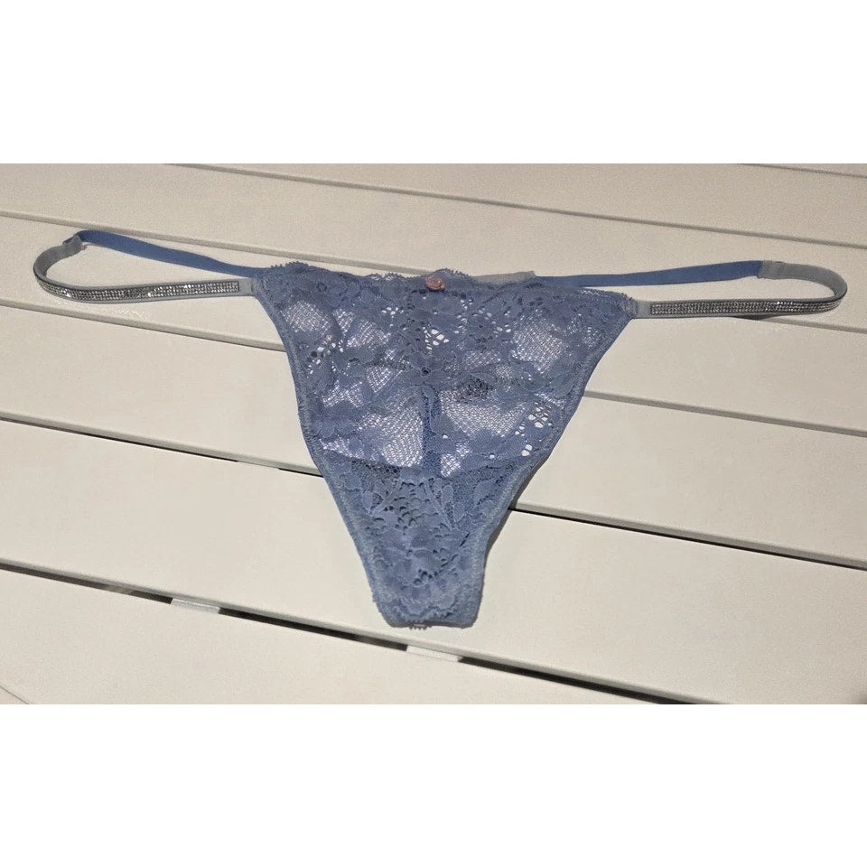 Victoria's Secret Dream Angels Shine Strap Shiny Thong Panty Pacific Blue 8/XL