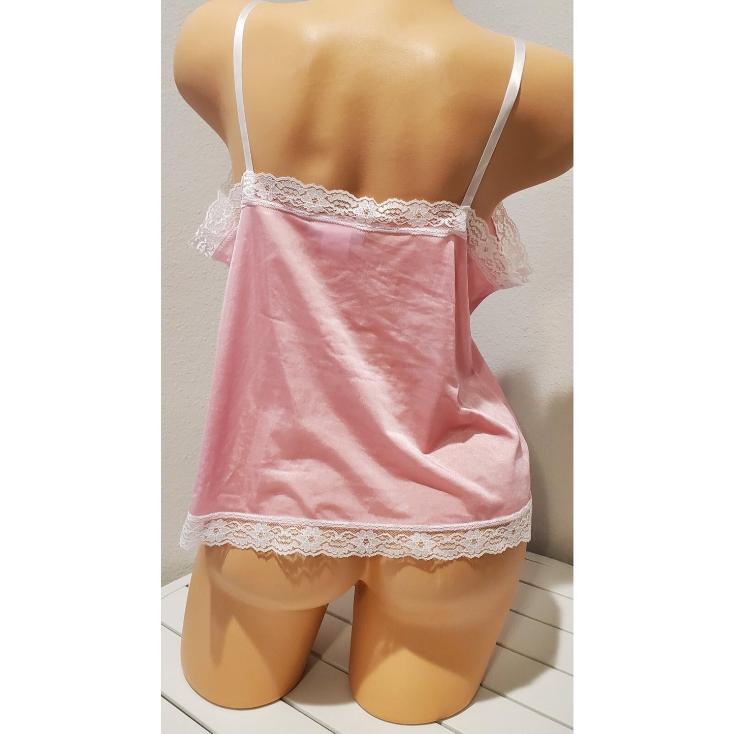Blair Vintage Silky Nylon Camisole Lace Trim Adjustable Straps Princess Pink M