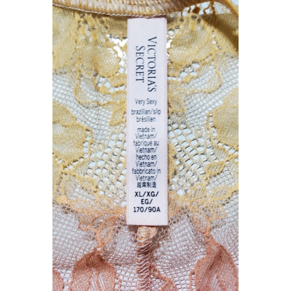 Victoria's Secret Double Shine Strap Brazilian Panty All Lace Ombre Creamsicle 8