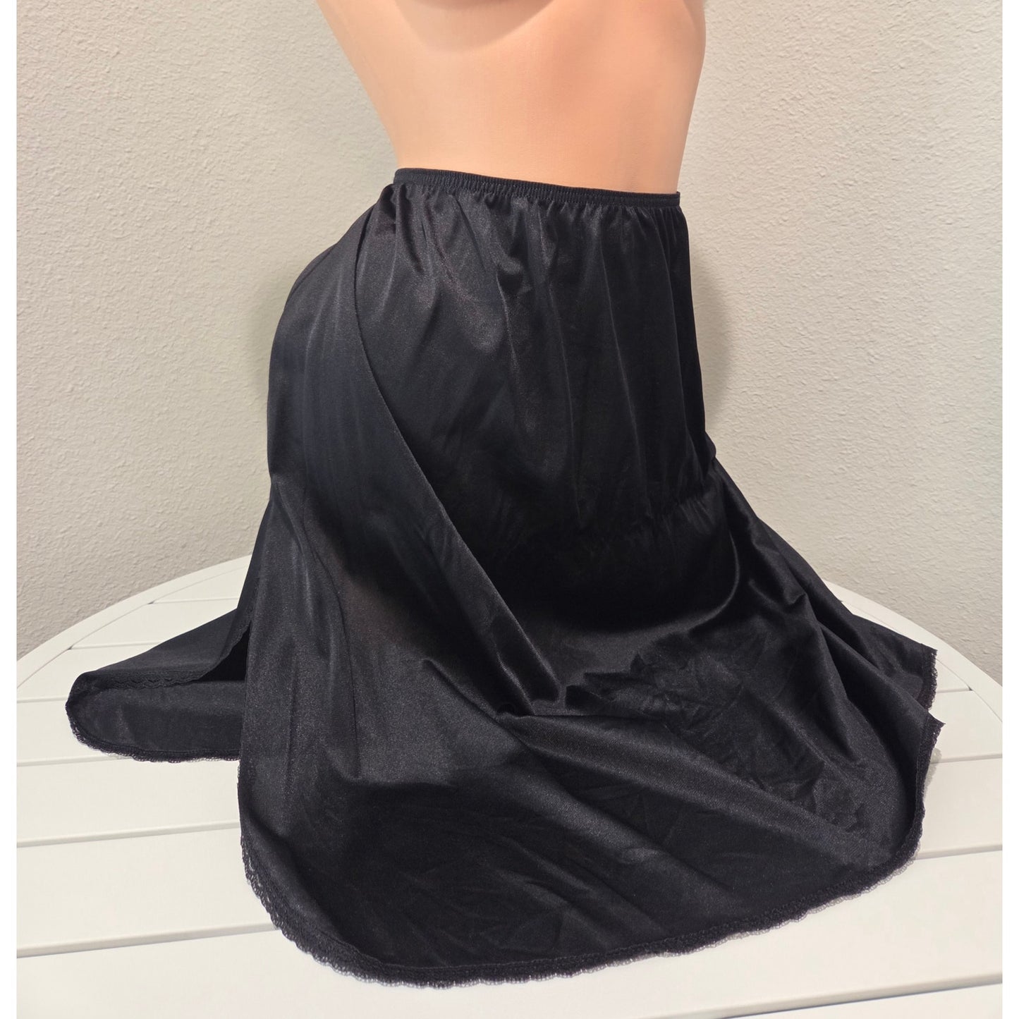 Vassarette Nylon Half Slip Lace Trim Side Slits Black 24" 2XL/46