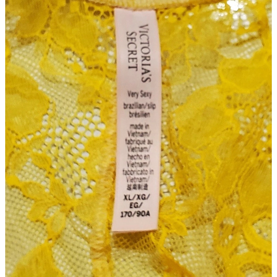 Victoria's Secret Double Shine Strap Brazilian Panty All Lace Carnation Yellow