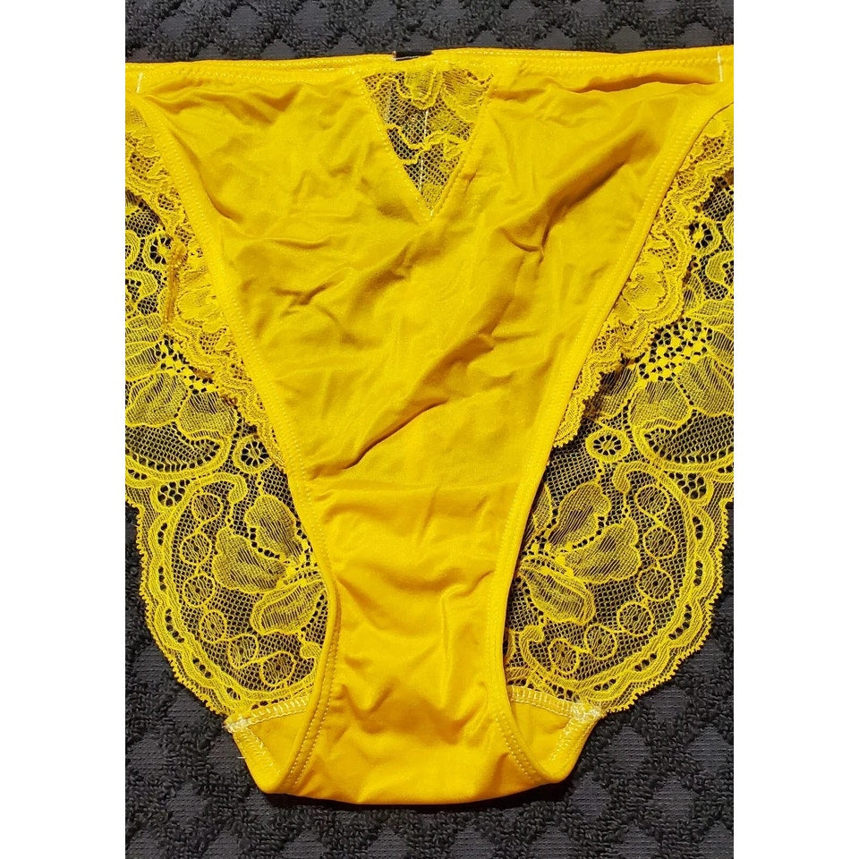 Victoria's Secret Shine Strap Cheeky Panty All Lace Back Shiny Carnation Yellow