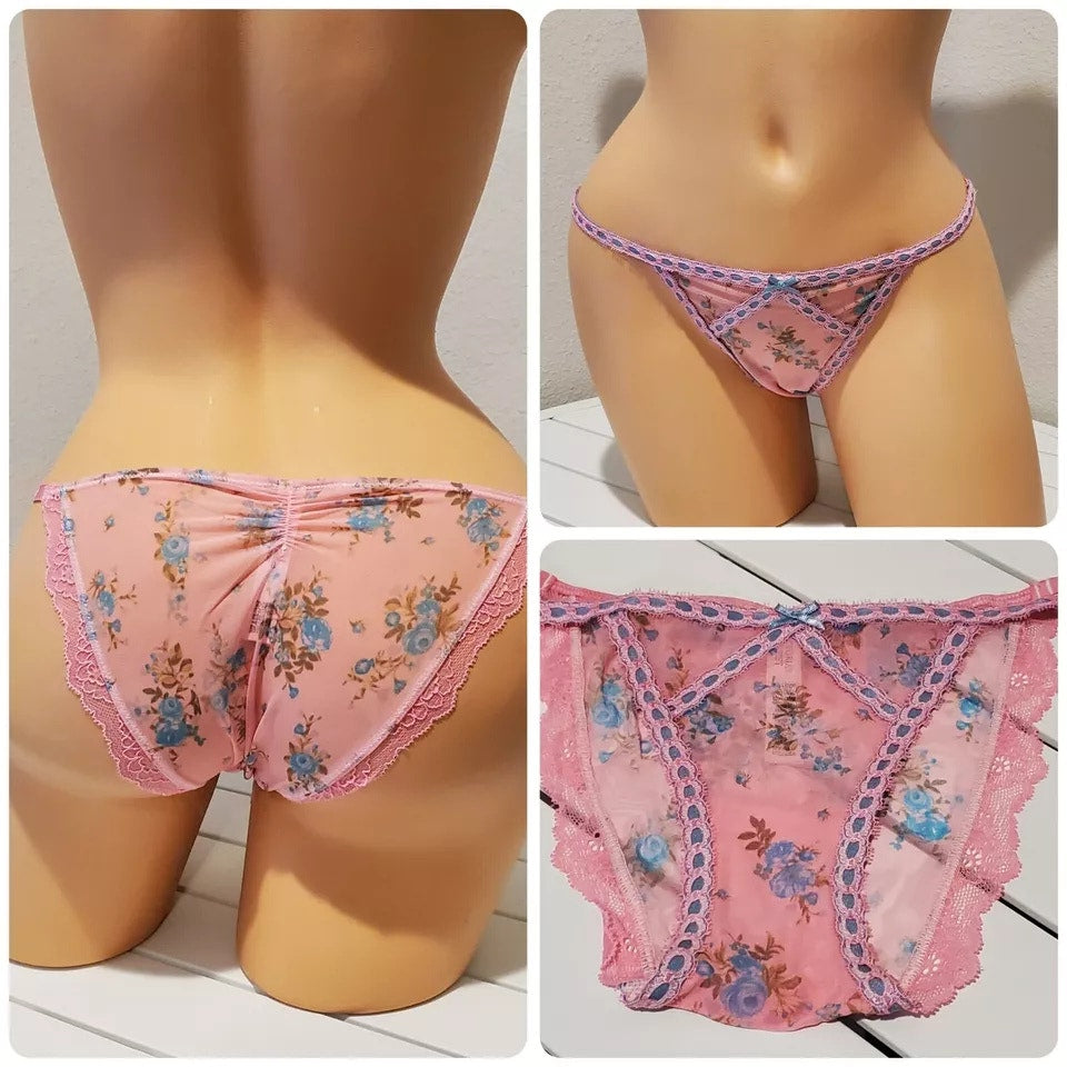 Victoria's Secret Dream Angels Bikini Panty Sheer Floral Print Princess Pink