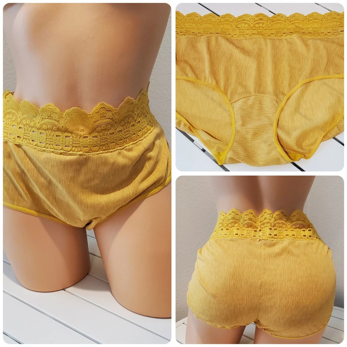 Olga Secret Hug Full Coverage Brief Panty Nylon Golden Yellow Weave Print 9/2XL