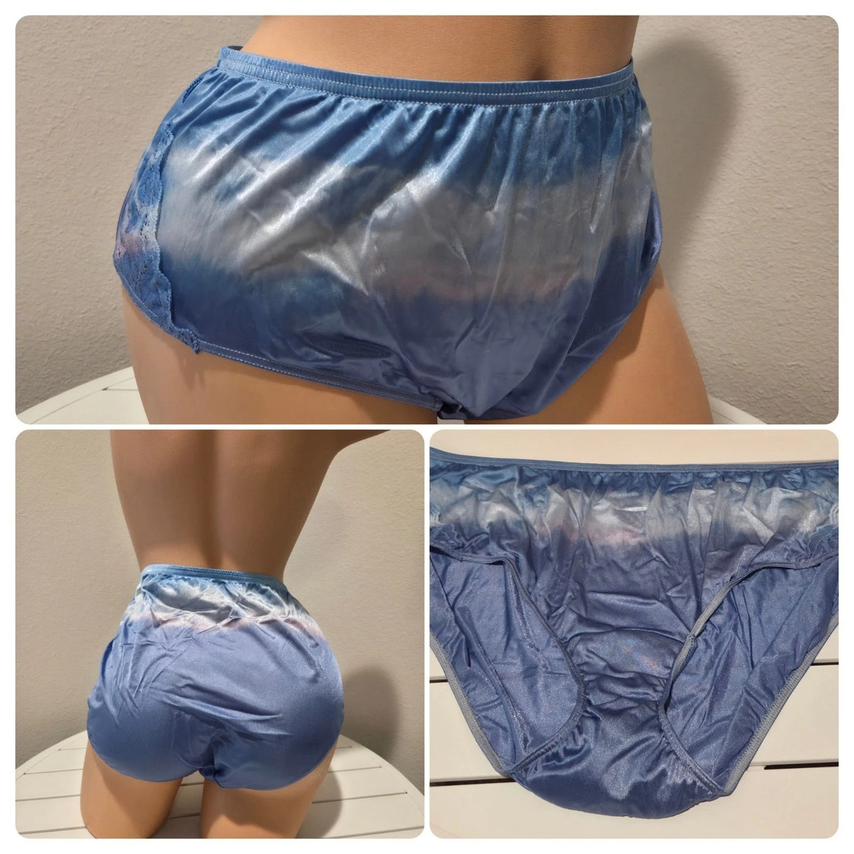 Shadowline 11182 Lace Insets Bikini Panty Shiny Nylon Blue Crush Pink Static 10 - Star Vintage & More