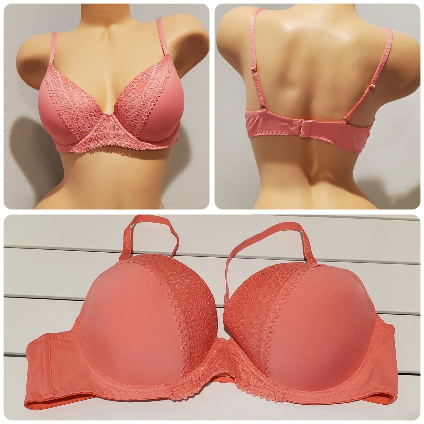Laura Ashley 6336-28 Floral Lace Push-Up Bra Padded Pink 38C