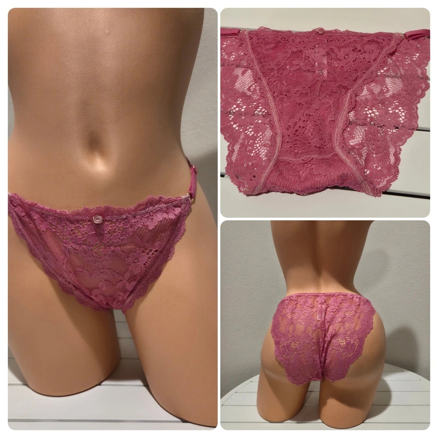 Victoria's Secret Dream Angels String Bikini Panty All Lace Hyper Pink 8/XL