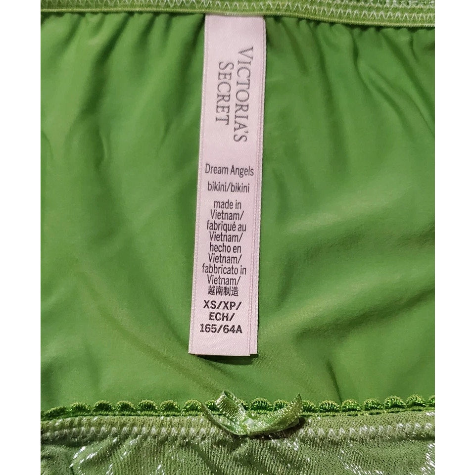 Victoria's Secret Dream Angels String Bikini Panty Shiny Lace Green Sour Apple XS