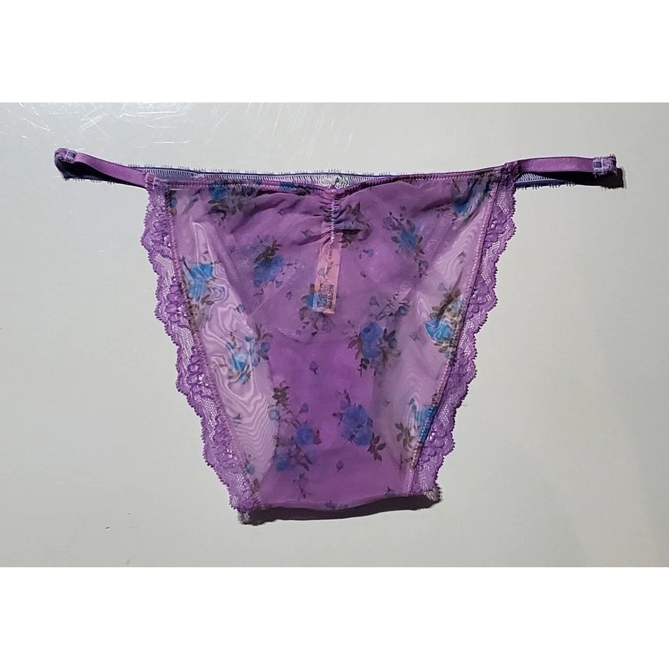 Victoria's Secret Dream Angels Bikini Panty Sheer Floral Print Purple Foxglove