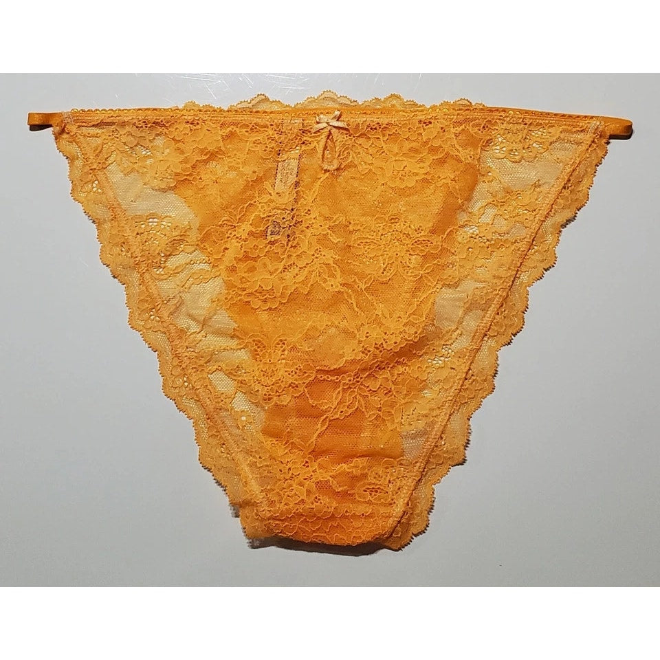 Victoria's Secret Dream Angels String Bikini Panty All Lace Electric Orange 9