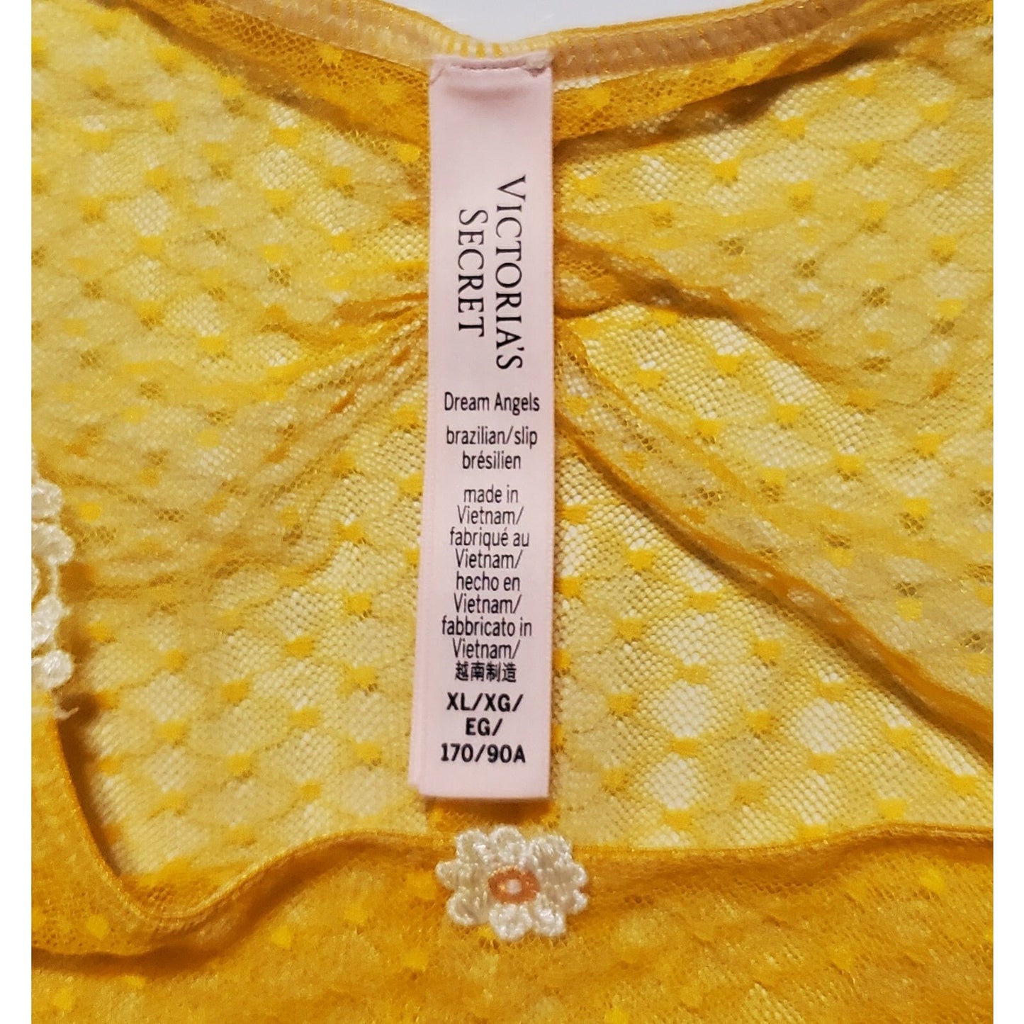 Victoria's Secret Dream Angels Floral Lace Brazilian Panty Carnation Yellow 8/XL