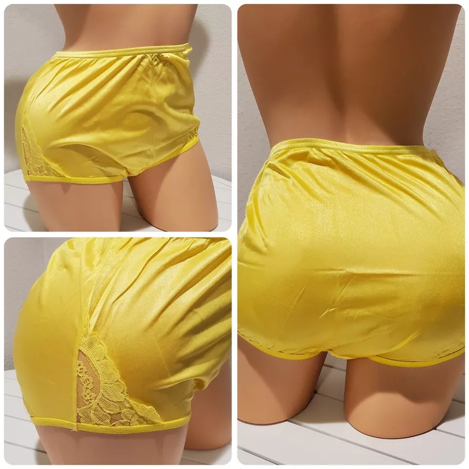 Vanity Fair Lace Nouveau Nylon Full Cut Panty Lace Shiny Sunshine Yellow