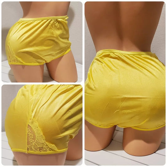 Vanity Fair Lace Nouveau Nylon Full Cut Panty Lace Shiny Sunshine Yellow - Star Vintage & More Star Vintage And More LLC
