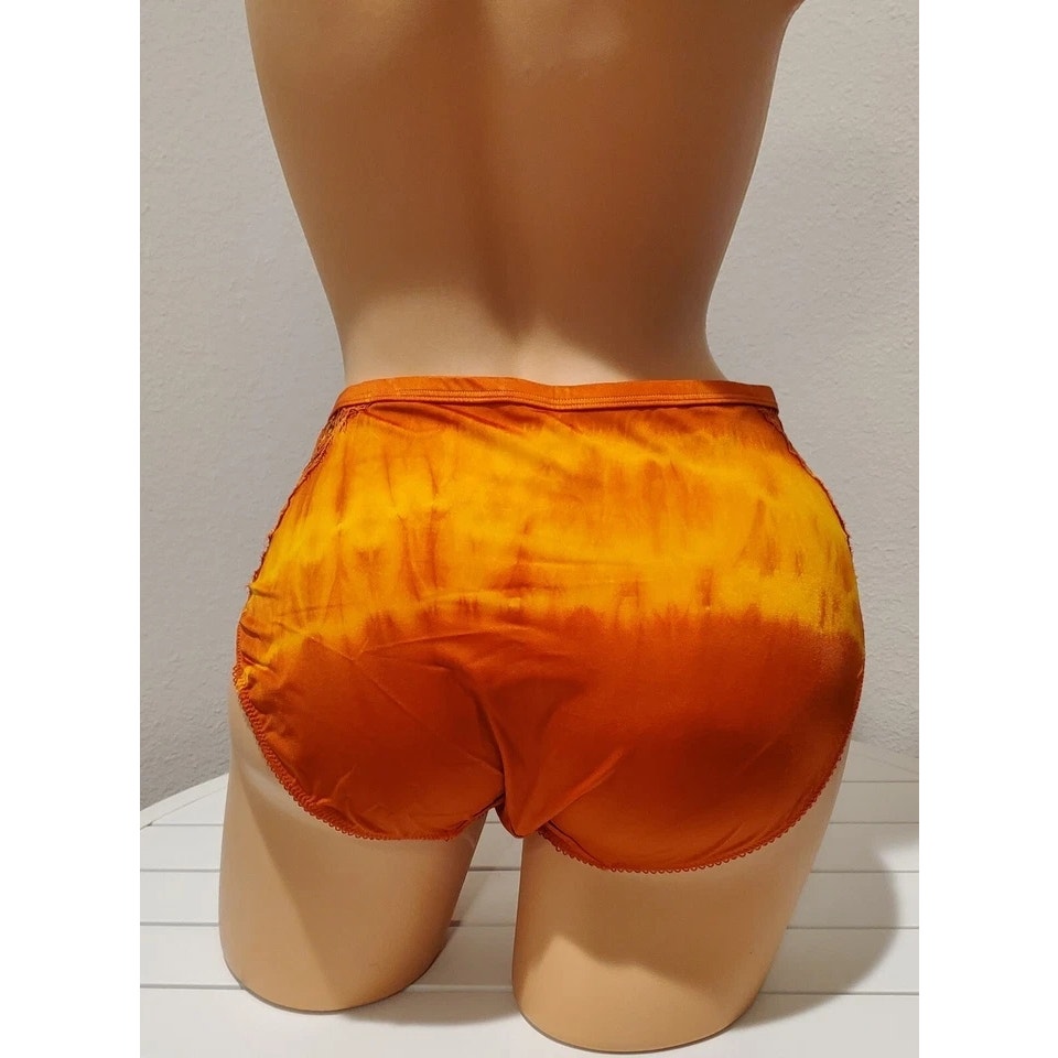 Ambrielle High Cut Panty Shiny Satin Floral Lace Burnt Orange Rainbow Shift 7/L