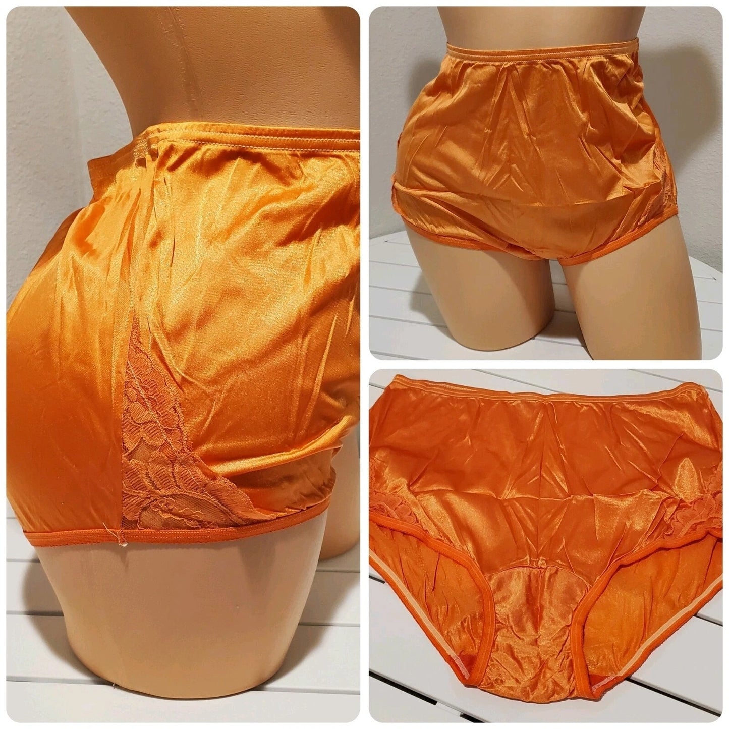 Vanity Fair Lace Nouveau Nylon Full Cut Panty Lace Shiny Amber Orange